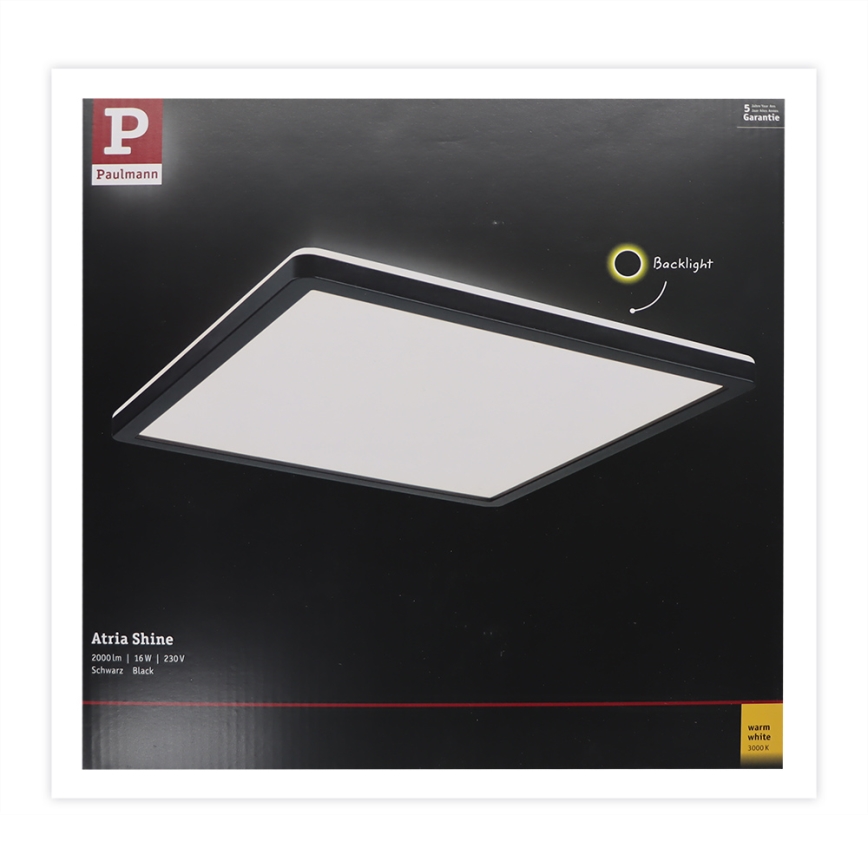 Paulmann 71001 - LED/16W Nadgradni panel ATRIA 230V 3000K 29,3x29,3 cm crno