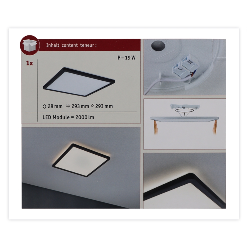 Paulmann 71001 - LED/16W Nadgradni panel ATRIA 230V 3000K 29,3x29,3 cm crno