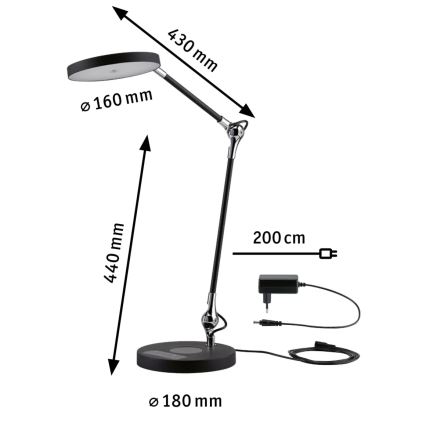 Paulmann 78010 - LED/11W Prigušiva stona lampa na dodir NUMIS 230V 2700/4000/6500K crno