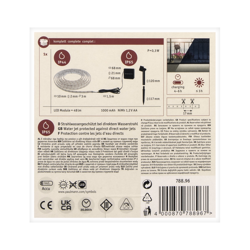 Paulmann 78896 - LED/0,3W IP44 solarna traka 3m 1,2V 1000 mAh
