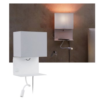 Paulmann 78913 - zidna svetiljka MERANI sa policom i USB, LED/2,5W + 1xE27/40W, 230V, bela