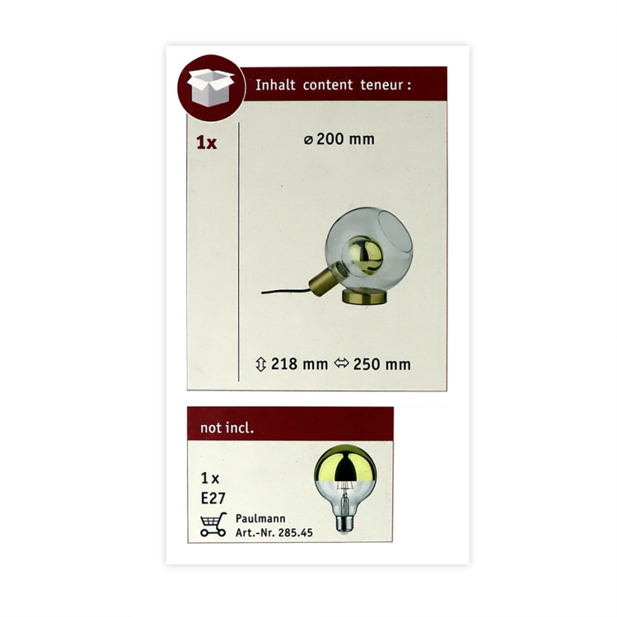 Paulmann 79727 - 1xE27/20W Stona lampa ESBEN 230V