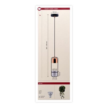 Paulmann 79749 - 1xGU10/20W Luster na sajli FANJA 230V