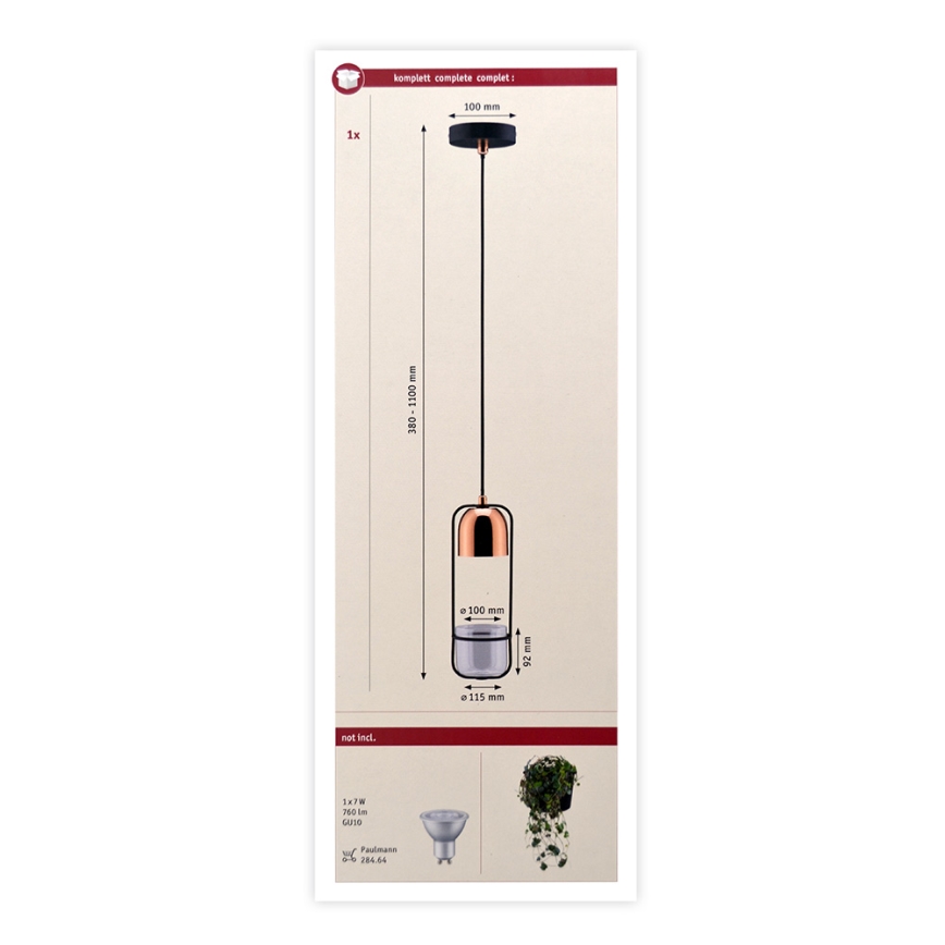 Paulmann 79749 - 1xGU10/20W Luster na sajli FANJA 230V