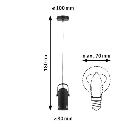 Paulmann 79766 - 1xE27/15W Luster na sajli LAVEA 230V crna