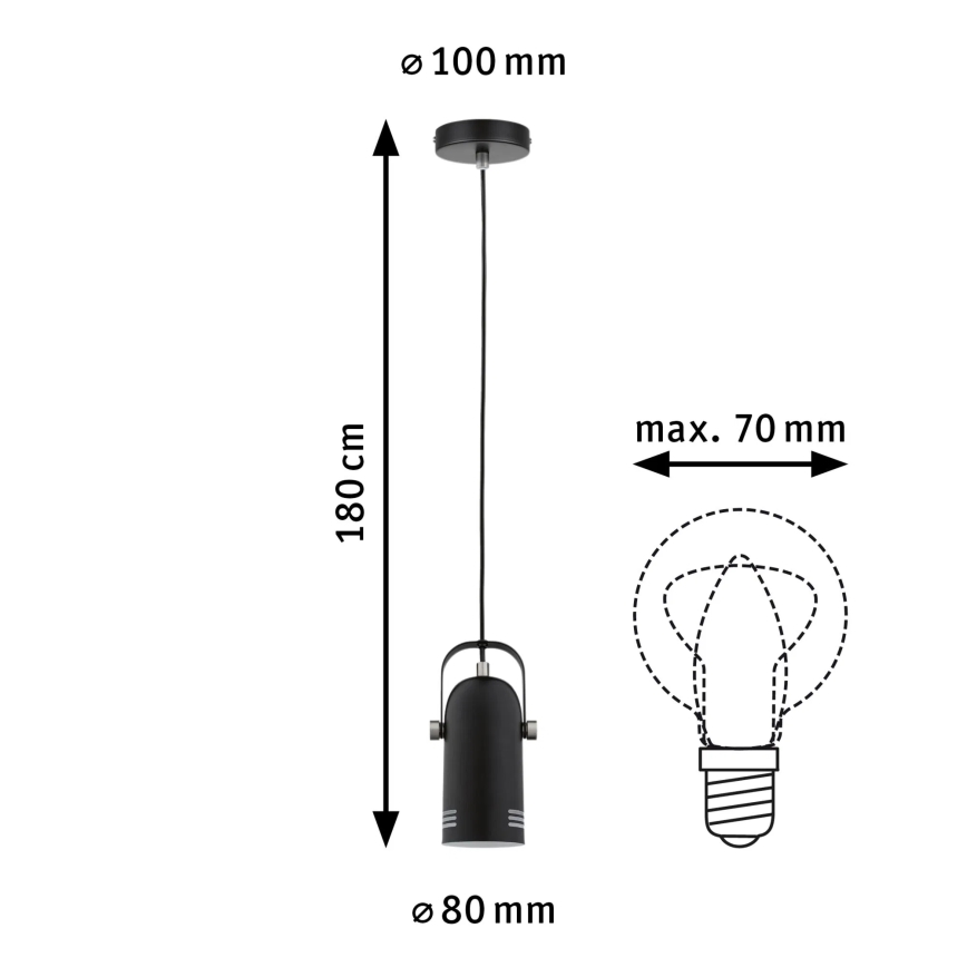 Paulmann 79766 - 1xE27/15W Luster na sajli LAVEA 230V crna