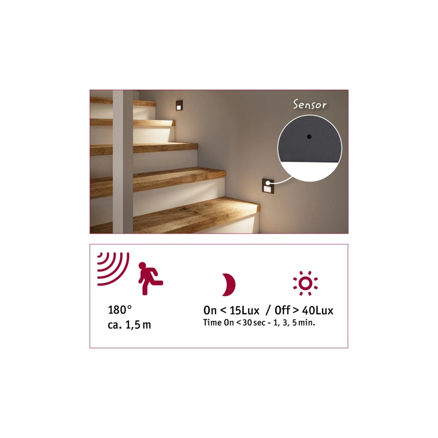 Paulmann 80003 - LED/1W Stubišna Lampa sa senzorom TSARO 230V Lead/mat krom
