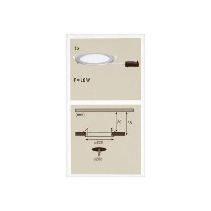 Paulmann 92075 - LED/18W IP44 Kupatilsko ugradno svetlo QUALITY LINE 230V