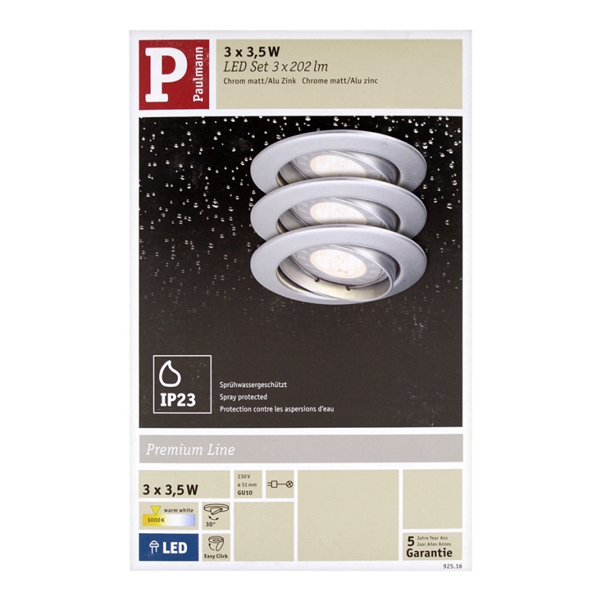 Paulmann 92516 - SET 3xLED-GU10/3,5W Ugradno svetlo za kupatilo PREMIUM LINE 230V