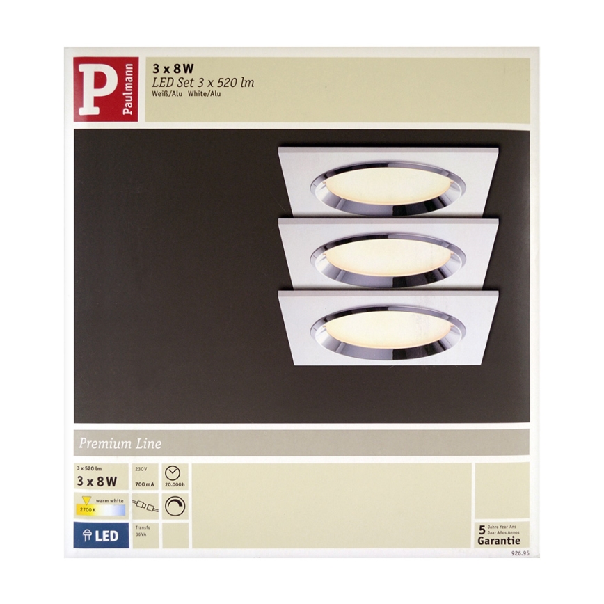 Paulmann 92695 - Set 3xLED/8W Prigušiva ugradbena lampa DICE 230V