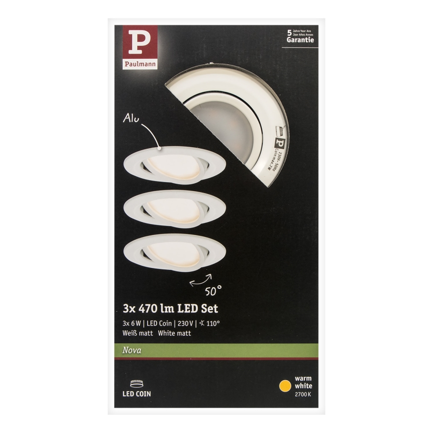 Paulmann 93449 - Set 3xLED/6,5W IP23 ugradbena lampa za kupatilo NOVA 230V