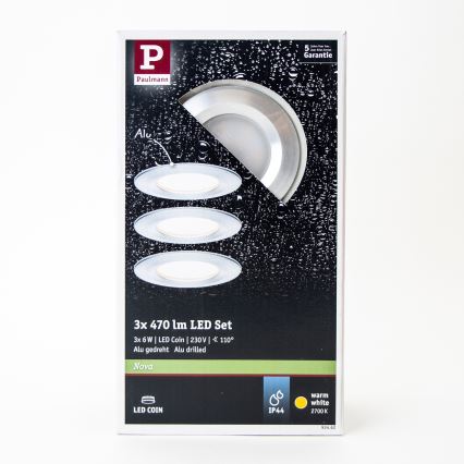 Paulmann 93462 - Set 3xLED/6W  IP44 ugradbena lampa za kupatilo NOVA 230V
