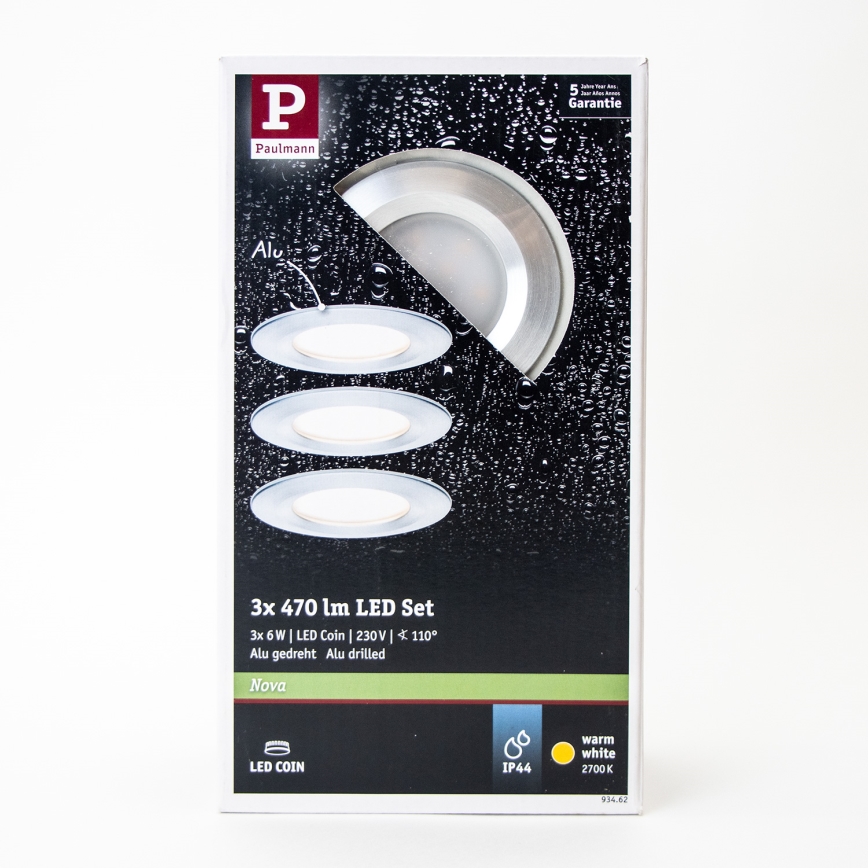 Paulmann 93462 - Set 3xLED/6W  IP44 ugradbena lampa za kupatilo NOVA 230V