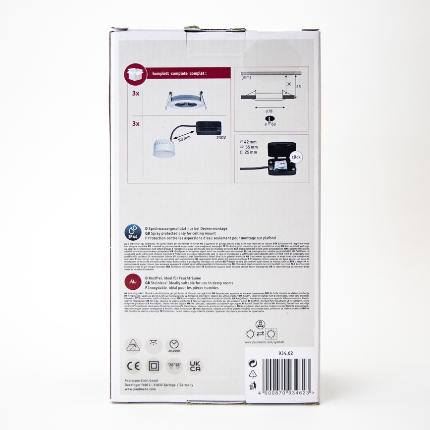 Paulmann 93462 - Set 3xLED/6W  IP44 ugradbena lampa za kupatilo NOVA 230V