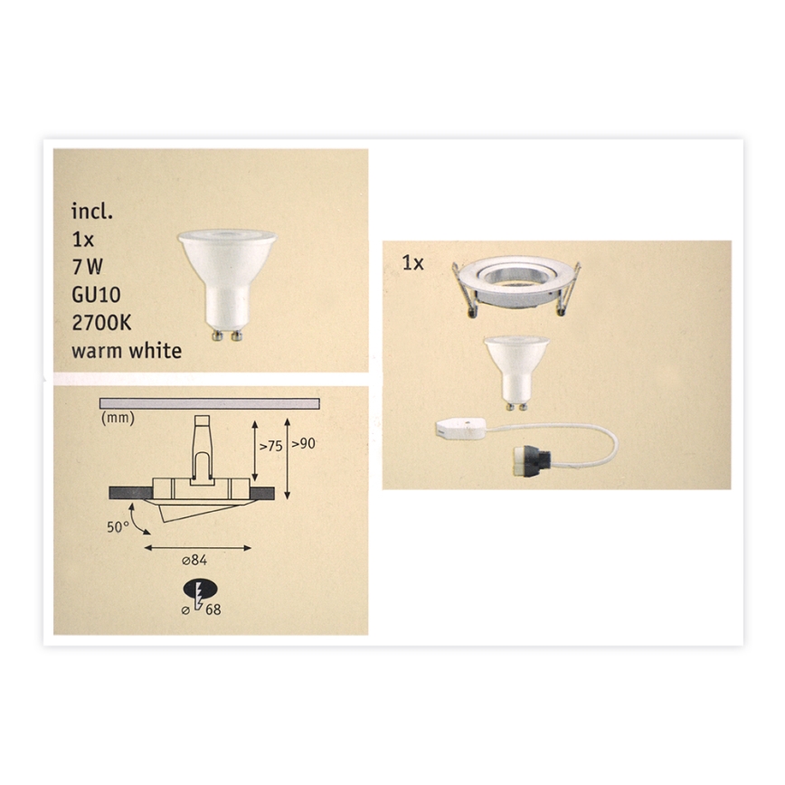 Paulmann 93602 - LED GU10/7W IP23 Prigušiva ugradbena lampa za kupatilo NOVA 230V