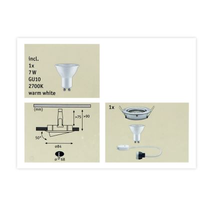 Paulmann 93603 - LED-GU10/7W IP23 Prigušiva ugradbena lampa za kupatilo NOVA 230V