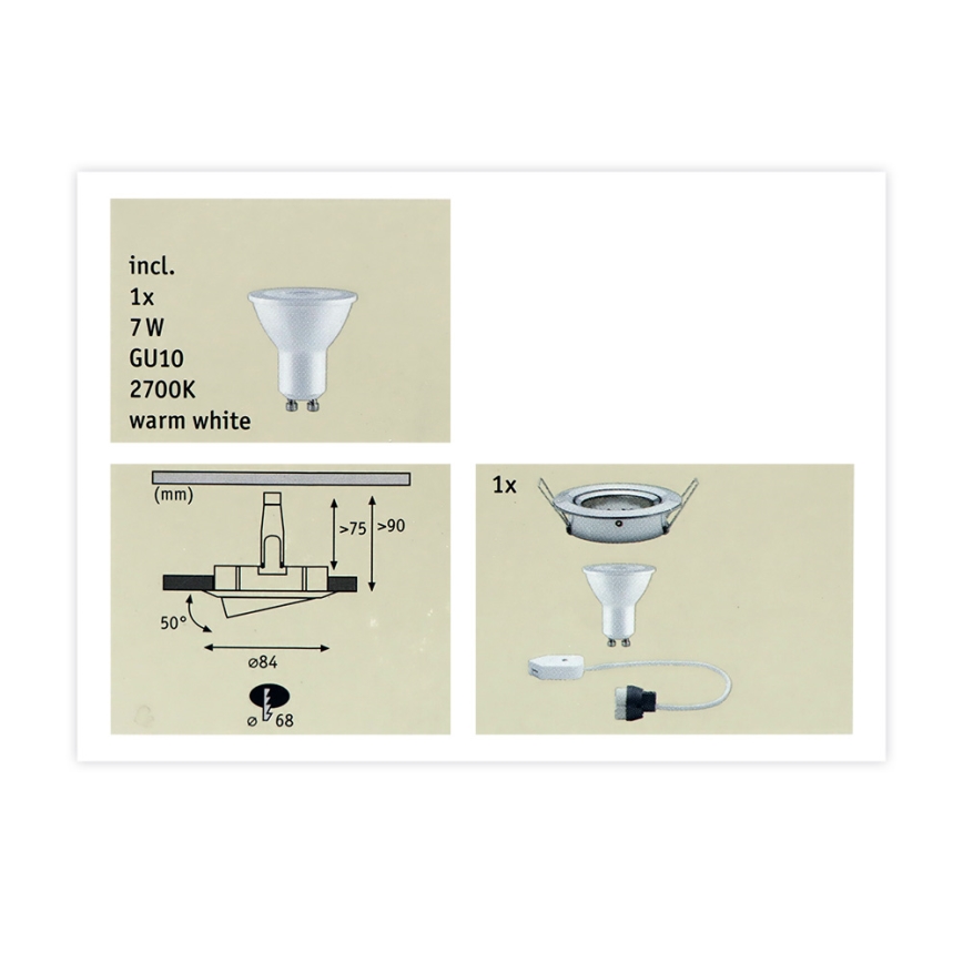 Paulmann 93603 - LED-GU10/7W IP23 Prigušiva ugradbena lampa za kupatilo NOVA 230V