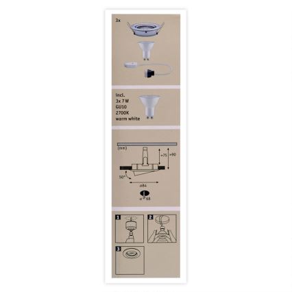 Paulmann 93607 - Set 3x LED GU10/7W IP23 Prigušivo osvetljenje za kupatilo NOVA 230V