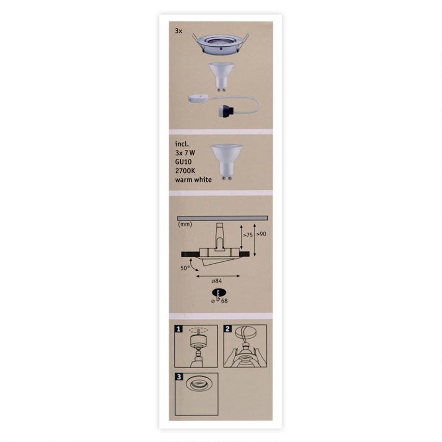 Paulmann 93607 - Set 3x LED GU10/7W IP23 Prigušivo osvetljenje za kupatilo NOVA 230V