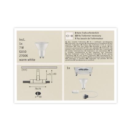 Paulmann 93611 - LED-GU10/7W IP44 Prigušiva ugradbena lampa za kupatilo NOVA 230V