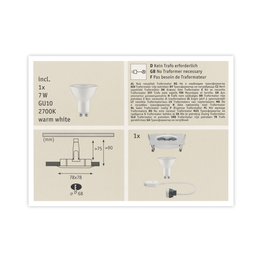 Paulmann 93611 - LED-GU10/7W IP44 Prigušiva ugradbena lampa za kupatilo NOVA 230V