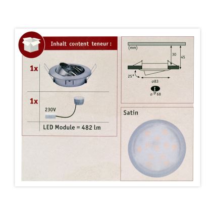 Paulmann 93963 - LED/7W IP23 Koupelnové sa mogućnošću prigušivanja ugradbena lampa COIN 230V