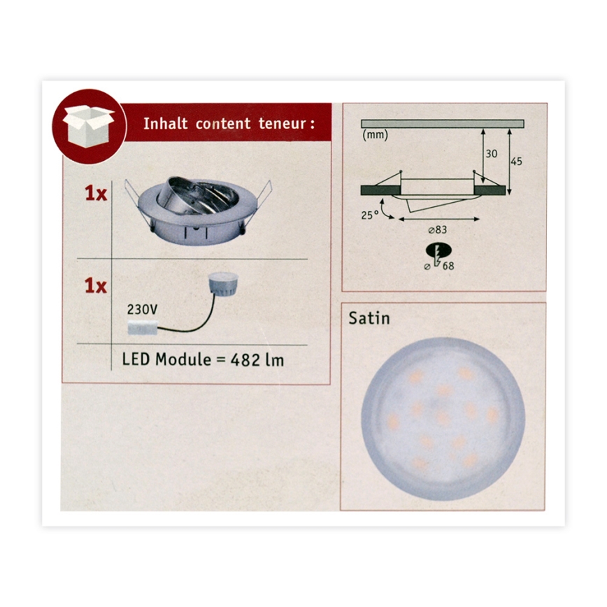 Paulmann 93963 - LED/7W IP23 Koupelnové sa mogućnošću prigušivanja ugradbena lampa COIN 230V