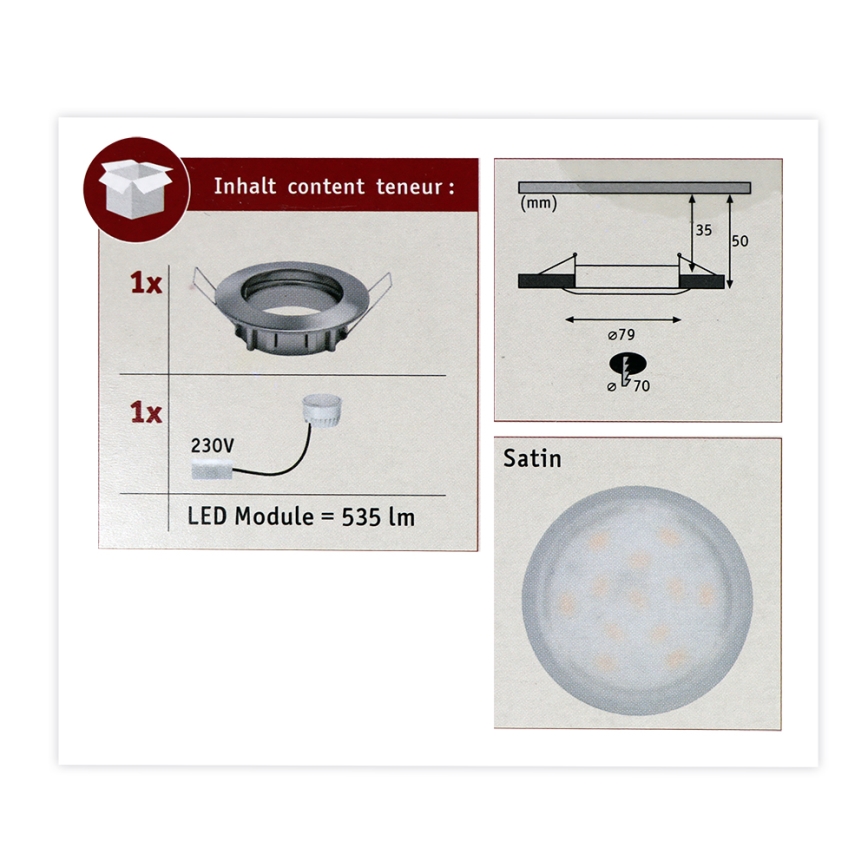 Paulmann 93975 - LED/6,8W IP44 ugradbena lampa za kupatilo COIN 230V
