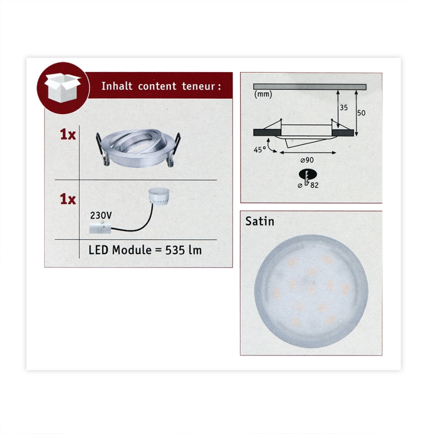 Paulmann 93983 - LED/6,8W IP23 ugradbena lampa za kupatilo COIN 230V