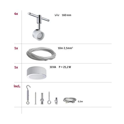 Paulmann 94080 - Set 4xLED/4,8W Reflektorska lampa za šinski sastav STAGE 230V sjajni krom