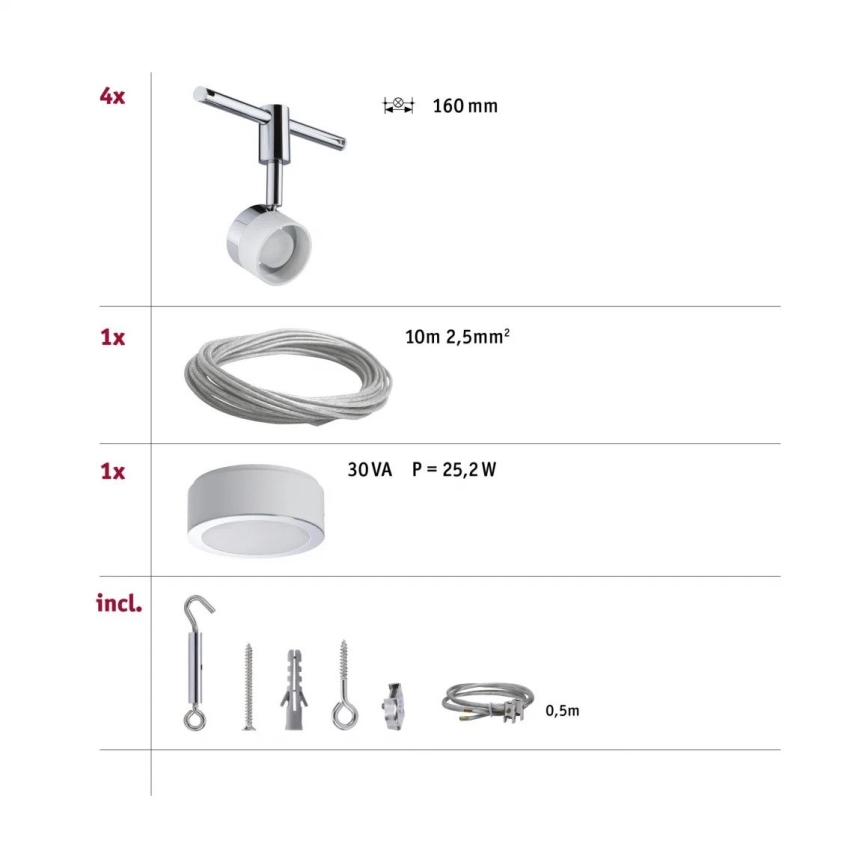 Paulmann 94080 - Set 4xLED/4,8W Reflektorska lampa za šinski sastav STAGE 230V sjajni krom