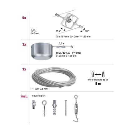 Paulmann 94133 - Set 5xGU5,3/10W Reflektorska lampa za sastav sajli MAC 230V mat krom