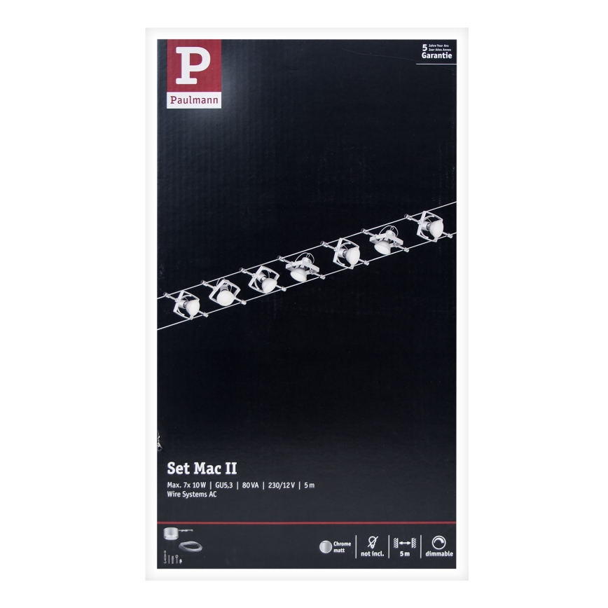 Paulmann 94152 - Set 7xGU5,3/10W Reflektorska lampa za sastav sajli MAC 230V mat krom