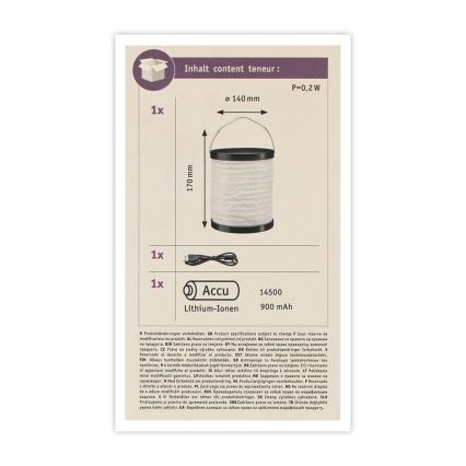 Paulmann 94169 - LED/0,2W IP44 Spoljna dekorativna lampa MOBILE 3,7V 900 mAh