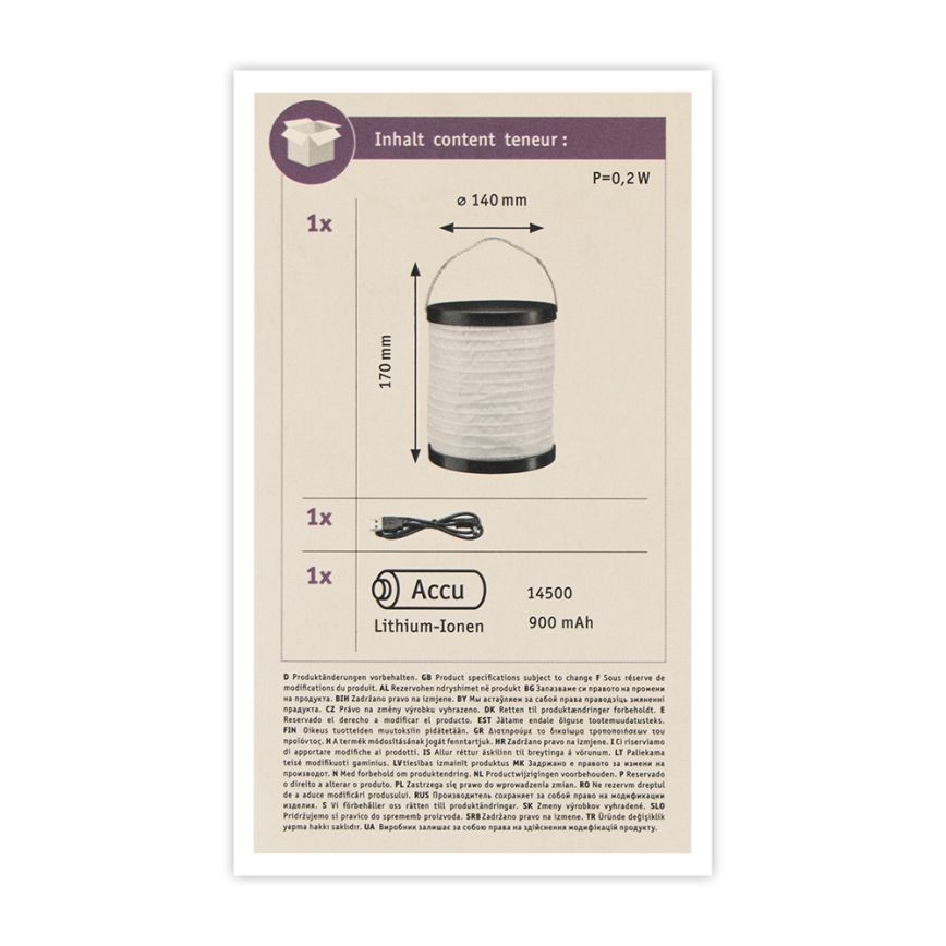 Paulmann 94169 - LED/0,2W IP44 Spoljna dekorativna lampa MOBILE 3,7V 900 mAh