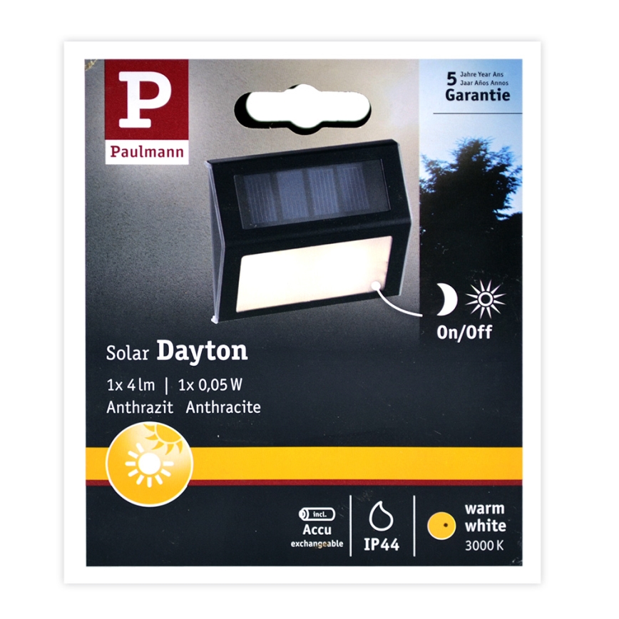 Paulmann 94234 - LED/0,05W IP44 Spoljašnja solarna lampa sa senzorom DAYTON 1,2V 400 mAh
