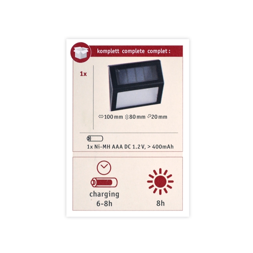 Paulmann 94234 - LED/0,05W IP44 Spoljašnja solarna lampa sa senzorom DAYTON 1,2V 400 mAh