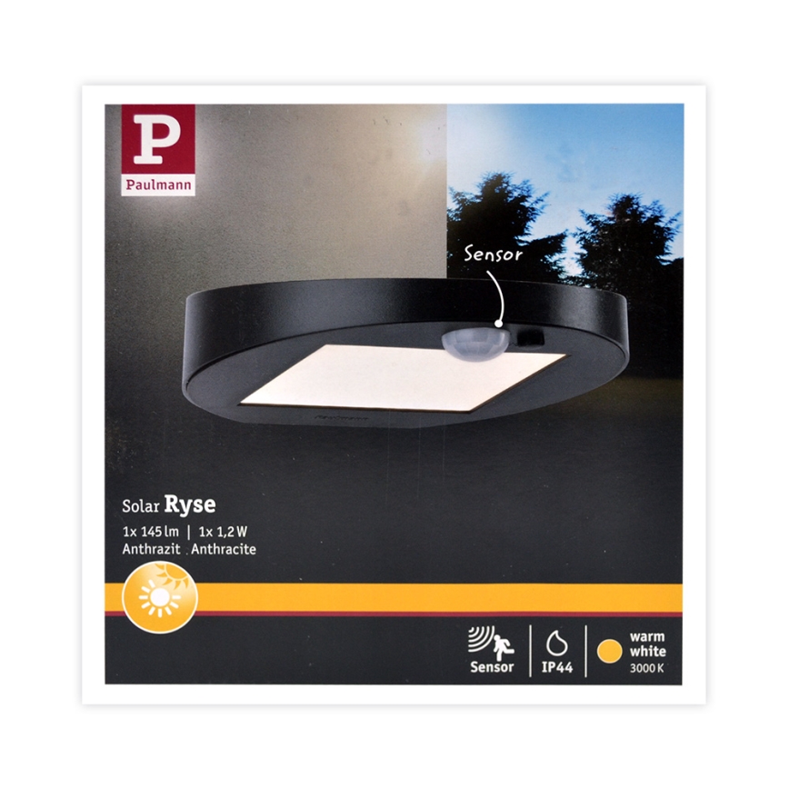 Paulmann 94246 - LED/1,2W IP44 Spoljašnja solarna lampa sa senzorom RYSE 3,7V 1800 mAh