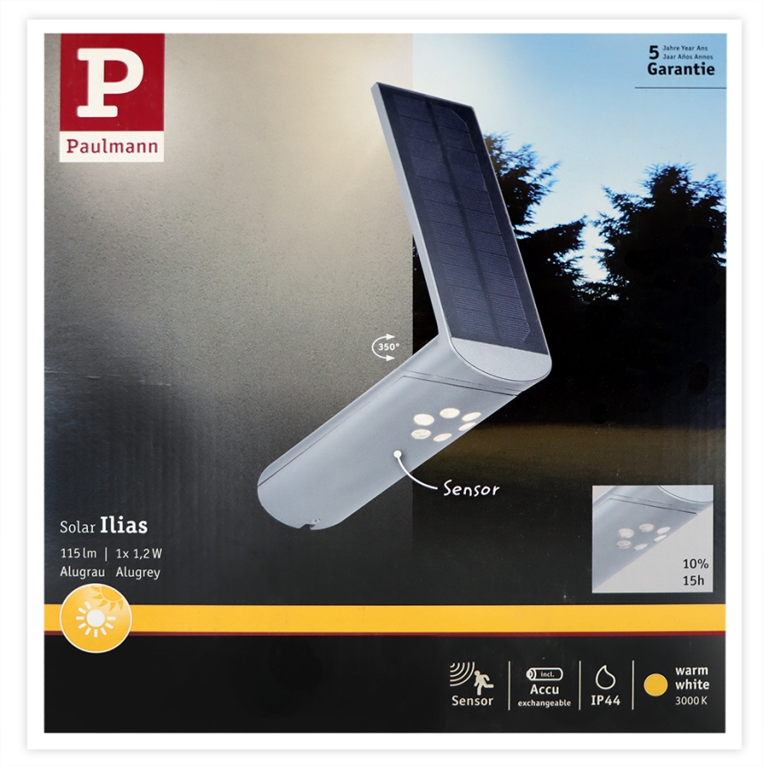 Paulmann 94261 - LED/1,2W IP44 Solarna zidna lampa sa senzorom ILIAS 3,7V 1800 mAh