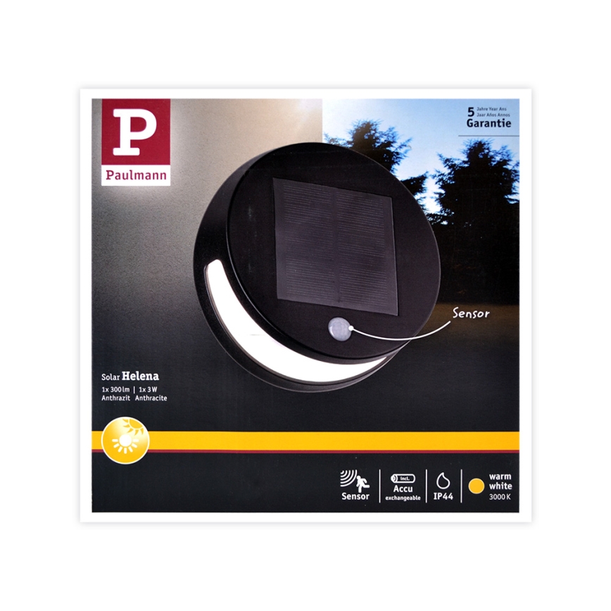Paulmann 94265 - LED/3W IP44 Spoljašnja solarna lampa sa senzorom HELENA 3,7V 1800 mAh