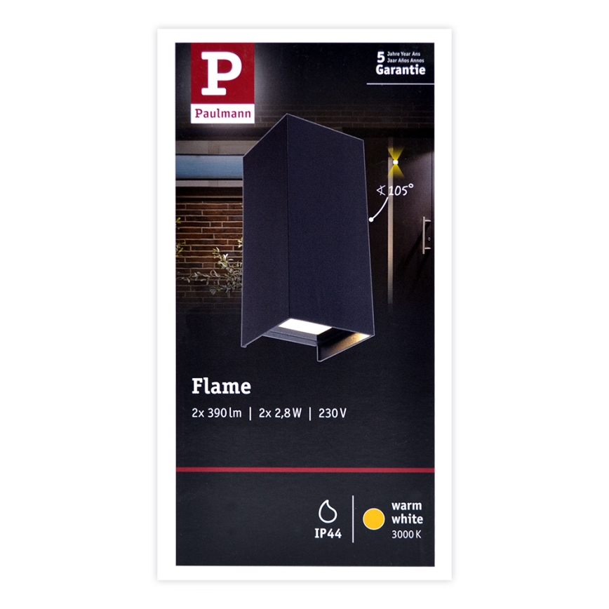 Paulmann 94326 - 2xLED/2,8W IP44 Spoljašnja zidna lampa FLAME 230V