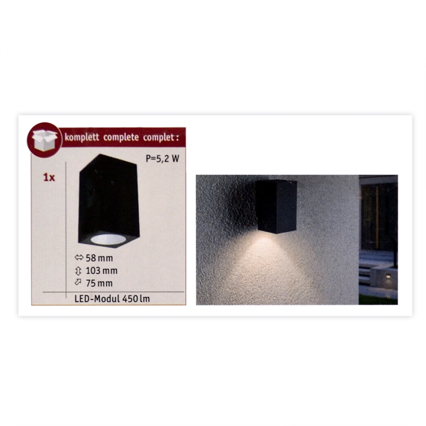 Paulmann 94327 - LED/3,8W IP44 Spoljašnja zidna lampa FLAME 230V antracit