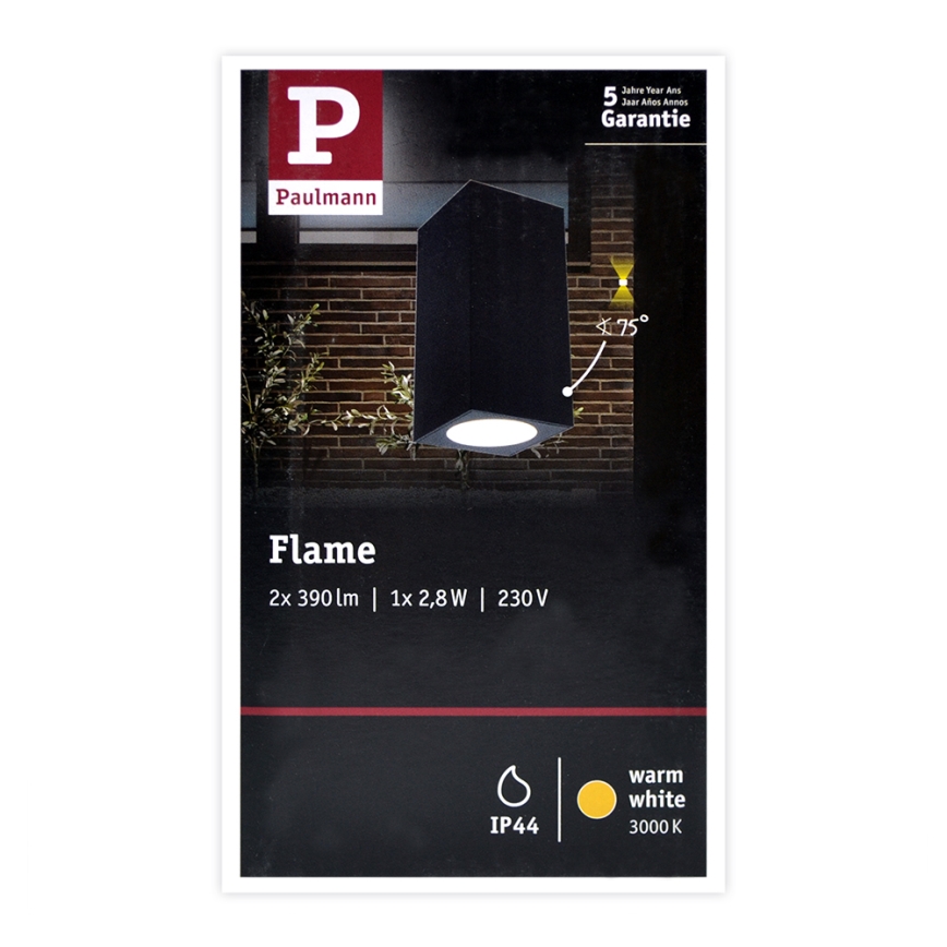Paulmann 94328 - 2xLED/2,8W IP44 Spoljašnja zidna lampa FLAME 230V antracit