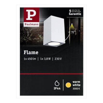 Paulmann 94329 - LED/3,8W IP44 Spoljašnja zidna lampa FLAME 230V bela