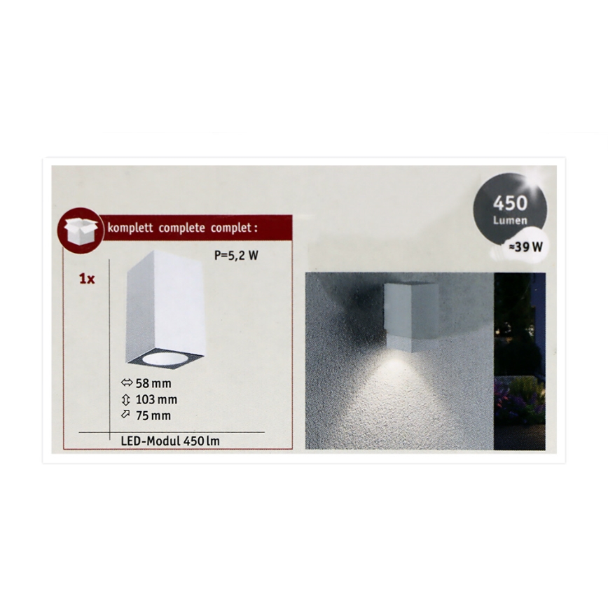 Paulmann 94329 - LED/3,8W IP44 Spoljašnja zidna lampa FLAME 230V bela