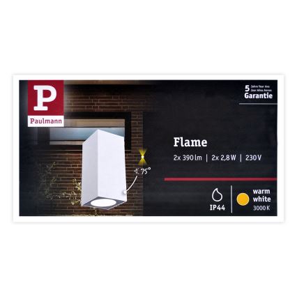 Paulmann 94330 - 2xLED/2,8W IP44 Spoljašnja zidna lampa FLAME 230V bela