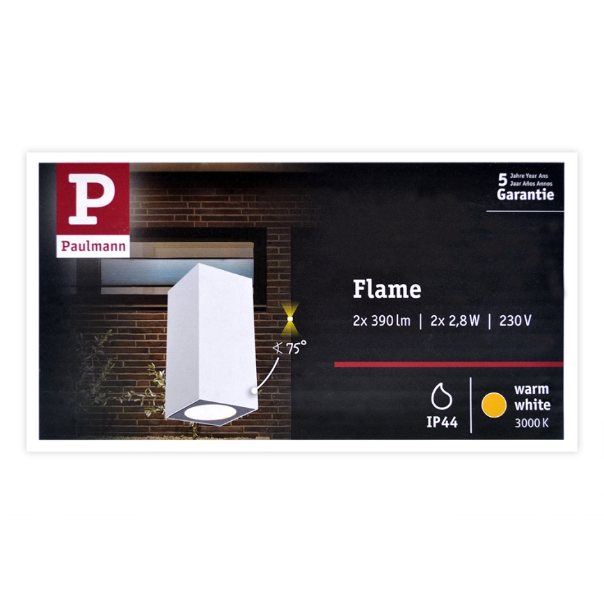 Paulmann 94330 - 2xLED/2,8W IP44 Spoljašnja zidna lampa FLAME 230V bela