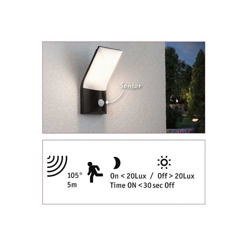Paulmann 94402 - LED/10W IP44 Spoljašnja zidna lampa sa senzorom ADYA 230V