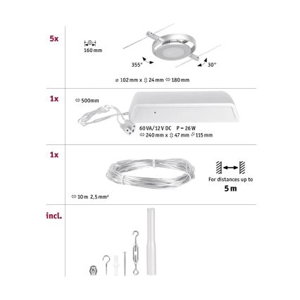 Paulmann 94414 - Set 5xLED/4,5W Reflektorska lampa za sastav sajli ROUNDMAC 230V sjajni krom