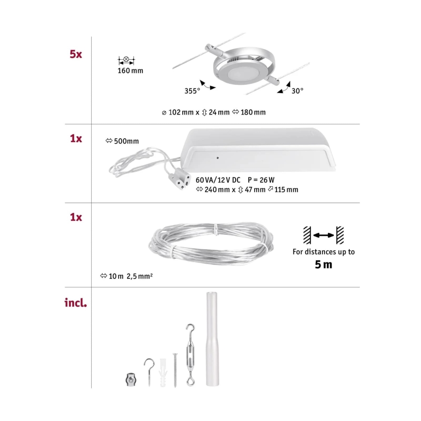 Paulmann 94414 - Set 5xLED/4,5W Reflektorska lampa za sastav sajli ROUNDMAC 230V sjajni krom